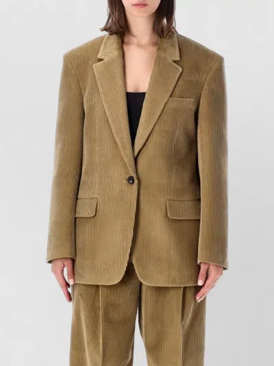 Rohe Oversized Corduroy Blazer With Structured Shoulders And Leather Button In Brown