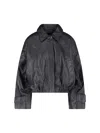 Rohe Cropped Leather Bomber Blouson Jacket With Dropped Shoulders In Black