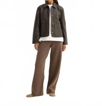 Rohe Cropped Leather Jacket With Patch Pockets In Earth In Brown