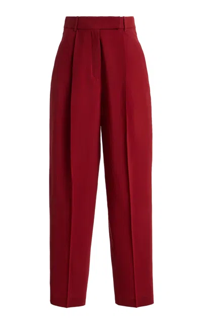 Rohe Róhe Daria Pleated Wool Tapered Trousers In Red