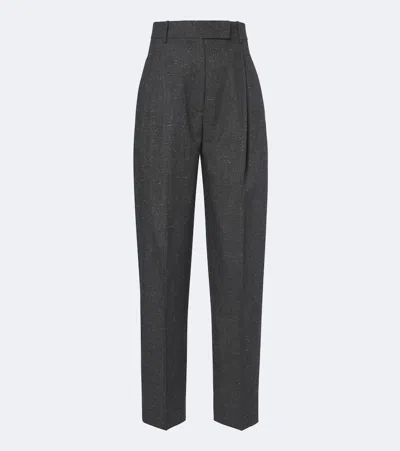 Rohe Róhe Daria Pleated Wool-blend Straight Pants In Grey