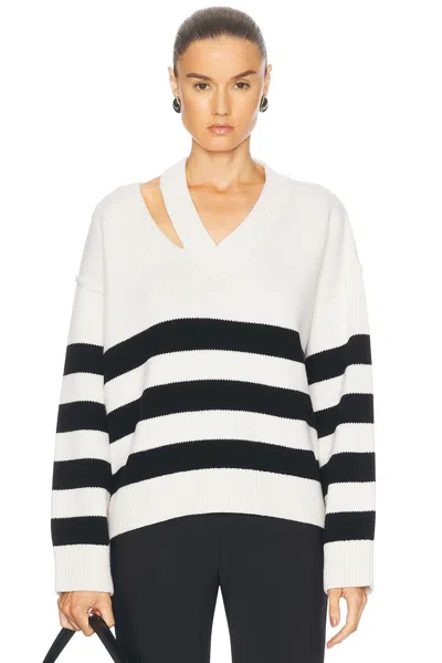 ROHE DECONSTRUCTED CASHMERE KNITTED BRETON V-NECK SWEATER