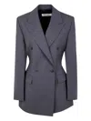 Rohe Grey Double-breasted Jacket With Peak Revers In Wool Stretch Woman In Gray
