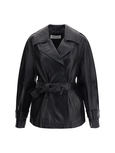 Rohe Double-breasted Leather Jacket In Black
