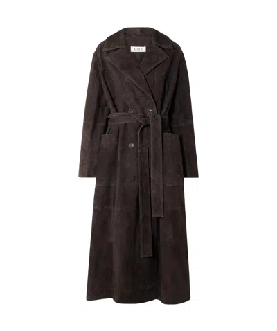 Rohe Double-breasted Suede Trench Coat In Brown