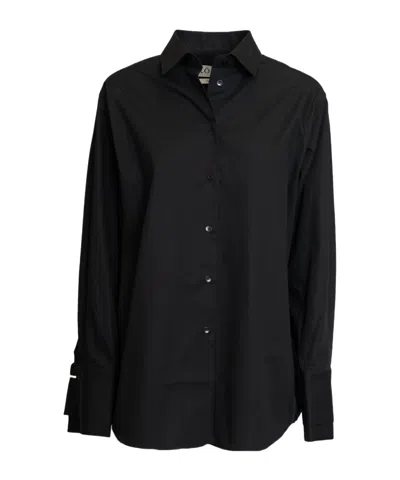 Rohe Róhe Double-cuff Curved Hem Shirt In Black