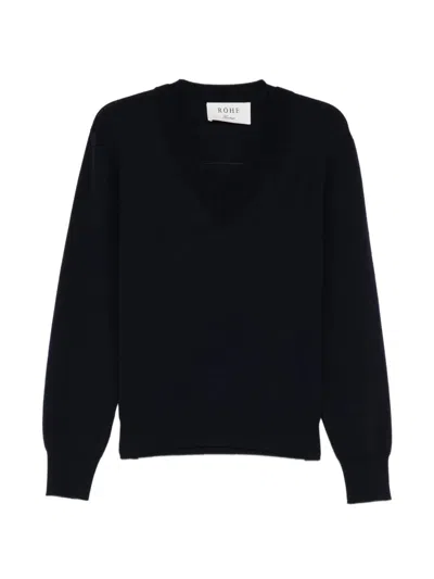 Rohe Double V Neck Jumper In Blue