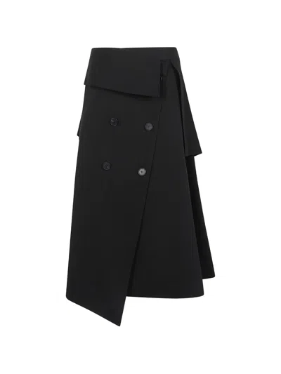 Rohe Double-breasted Asymmetric Midi Skirt In Black