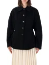Rohe Double-faced Wool Sculptural Sleeve Jacket With Cinched Waist And Four-button Closure In Black