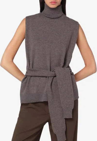 Rohe Turtleneck Sleeveless Top Belted Waist Slits In Gray