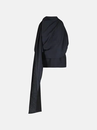 Rohe Draped Blouse In Navy Wool Blend In Blue