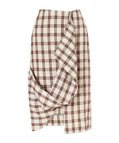 Rohe Draped Checked Linen Midi Skirt In Multi