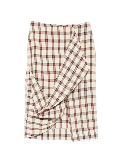 Rohe Draped Check Midi Skirt In Neutral
