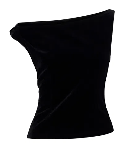 Rohe Draped Cotton-velvet Top In Black