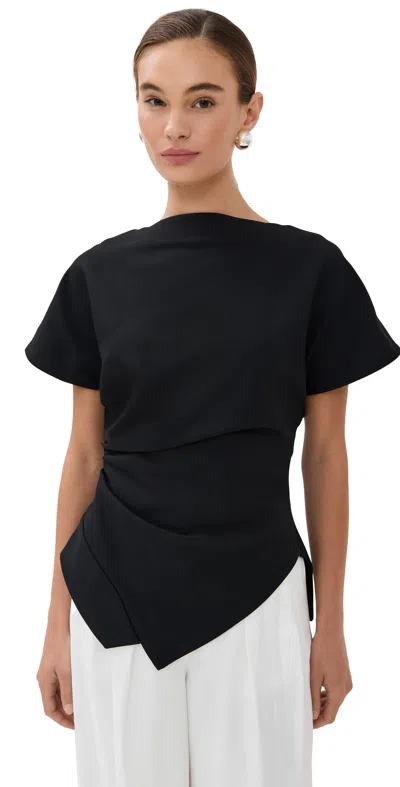 ROHE DRAPED LAPEL TOP BLACK