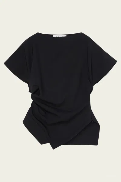 ROHE DRAPED LAPEL TOP IN BLACK