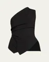 Rohe Asymmetric One-shoulder Gathered Woven Top In Black