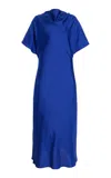 Rohe Fluid Draped Silk Midi Dress In Blue