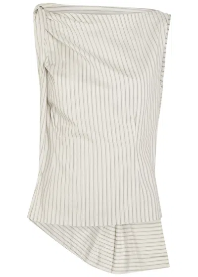 Rohe Draped Striped Silk And Cotton-blend Blouse In White