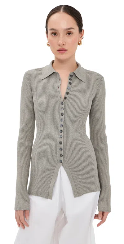 Rohe Elongated Ribbed Cardigan Light Grey Melange In Gray