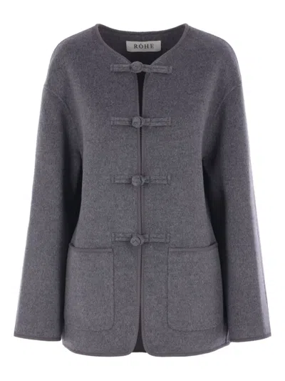 Rohe Embroidered-trim Crew-neck Jacket In Gray