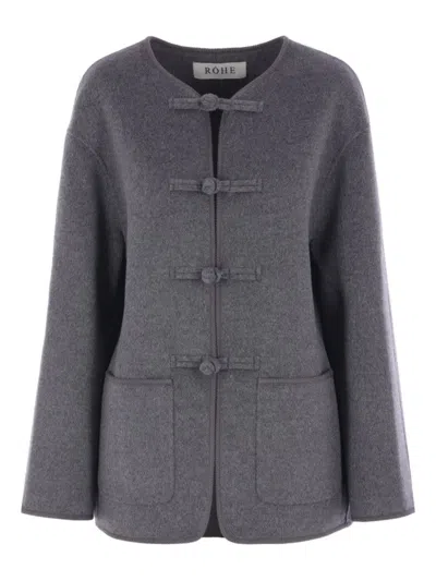 ROHE EMBROIDERED-TRIM CREW-NECK JACKET