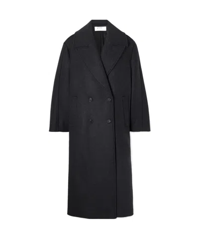 Rohe Ezra Double-breasted Plush-trimmed Wool-blend Coat In Black