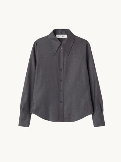Rohe Fitted Flannel Shirt Dark Grey Melange Eu38 In Gray