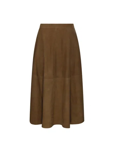 Rohe Flared Goat Suede Skirt With Minimalist Design In Brown