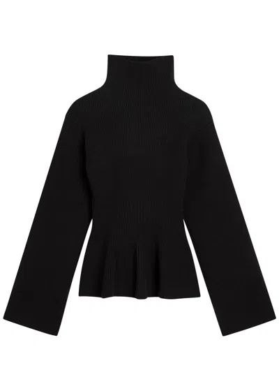 Rohe Flared-hem Ribbed Wool And Cashmere-blend Jumper In Black