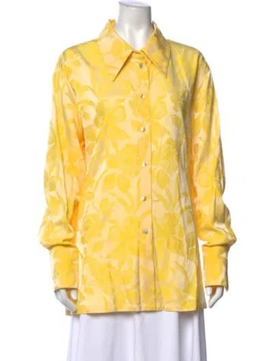 Pre-owned Rohe Floral Print Long Sleeve Blouse In Yellow