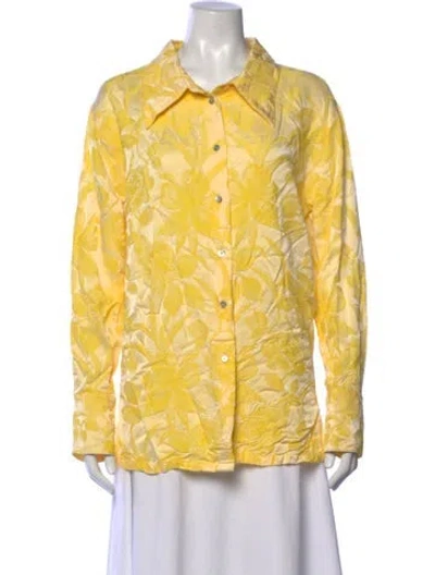 Pre-owned Rohe Floral Print Long Sleeve Button-up Top In Yellow