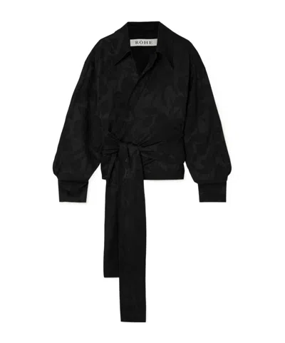 Rohe Floral Satin-jacquard Wrap Shirt In Black