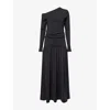 Rohe Frames Womens Black Asymmetric Ruched Stretch-jersey Midi Dress In Black