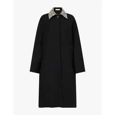 Rohe Frames Womens Black Cheetah Collar Wool Coat