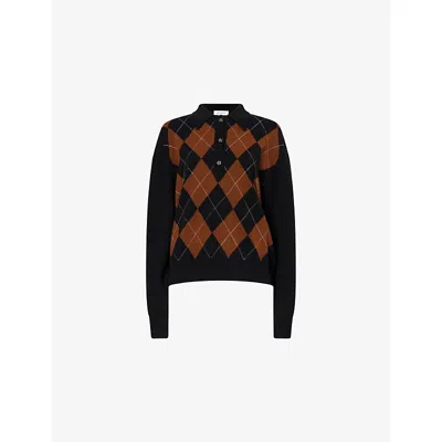 Rohe Frames Womens  Argyle-check Knitted Wool Polo Top