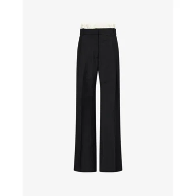 Rohe Frames Womens Boxer-detail Wide-leg Wool Trousers Black