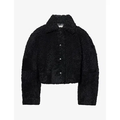 Rohe Frames Womens Collared Cropped Shearling Jacket Black