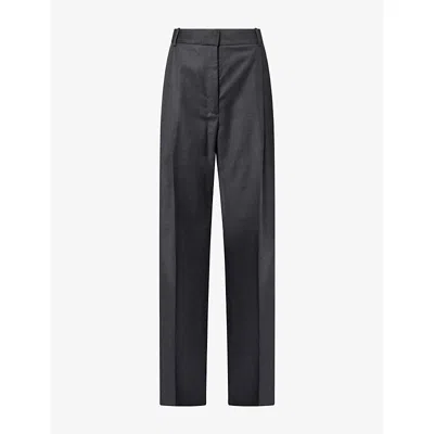 Rohe Frames Womens Contrast Boxer Waistband Wool Trousers Dark Grey Melange
