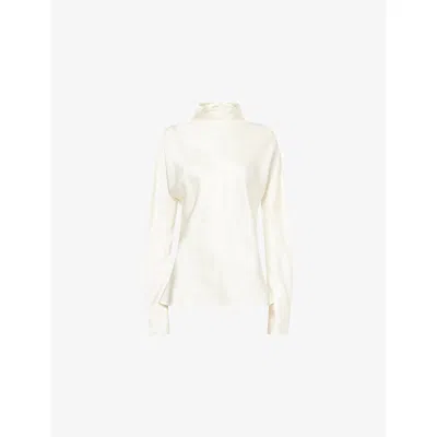 Rohe Frames Womens Cream High-neck Cinched-waist Satin Top In Neutral