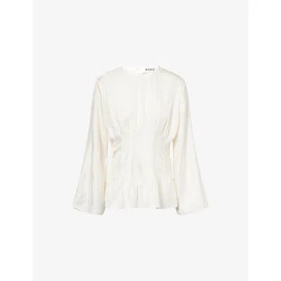 Rohe Frames Womens Cream Pleated Long-sleeve Silk Top In White