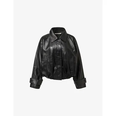 Rohe Frames Womens Cropped Leather Bomber Jacket Black