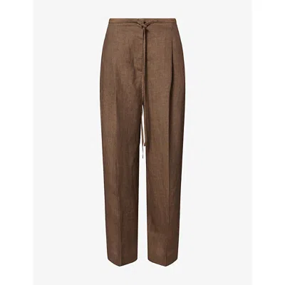 Rohe Frames Womens Drawstring Relaxed-fit Linen Trousers Brown Melange