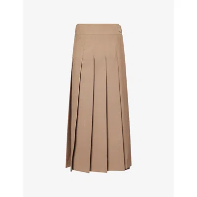 Rohe Frames Womens Khaki Plisse Wrap Wool-blend Midi Skirt In Brown