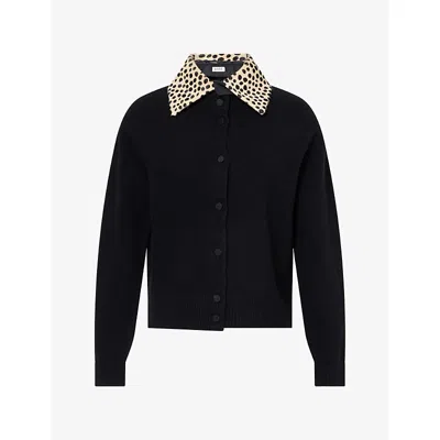 Rohe Frames Womens Lea Cheetah-effect Wool Cardigan Black