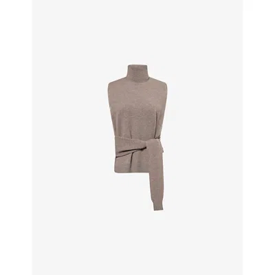 Rohe Frames Womens Mud Melange Double-layered Turtle-neck Wool-blend Top