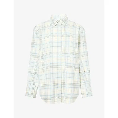 Rohe Frames Womens Oversized Checked Cotton Shirt Sea Green Check