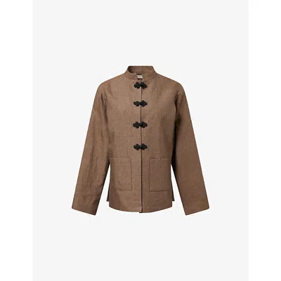 Rohe Frames Womens Pankou Knotted Linen Jacket Brown Melange