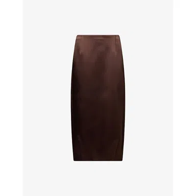 Rohe Frames Womens Espresso Balloon Column Satin Midi Skirt In Brown