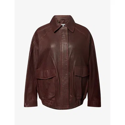 Rohe Frames Womens  Grain Aviator Leather Jacket In Brown